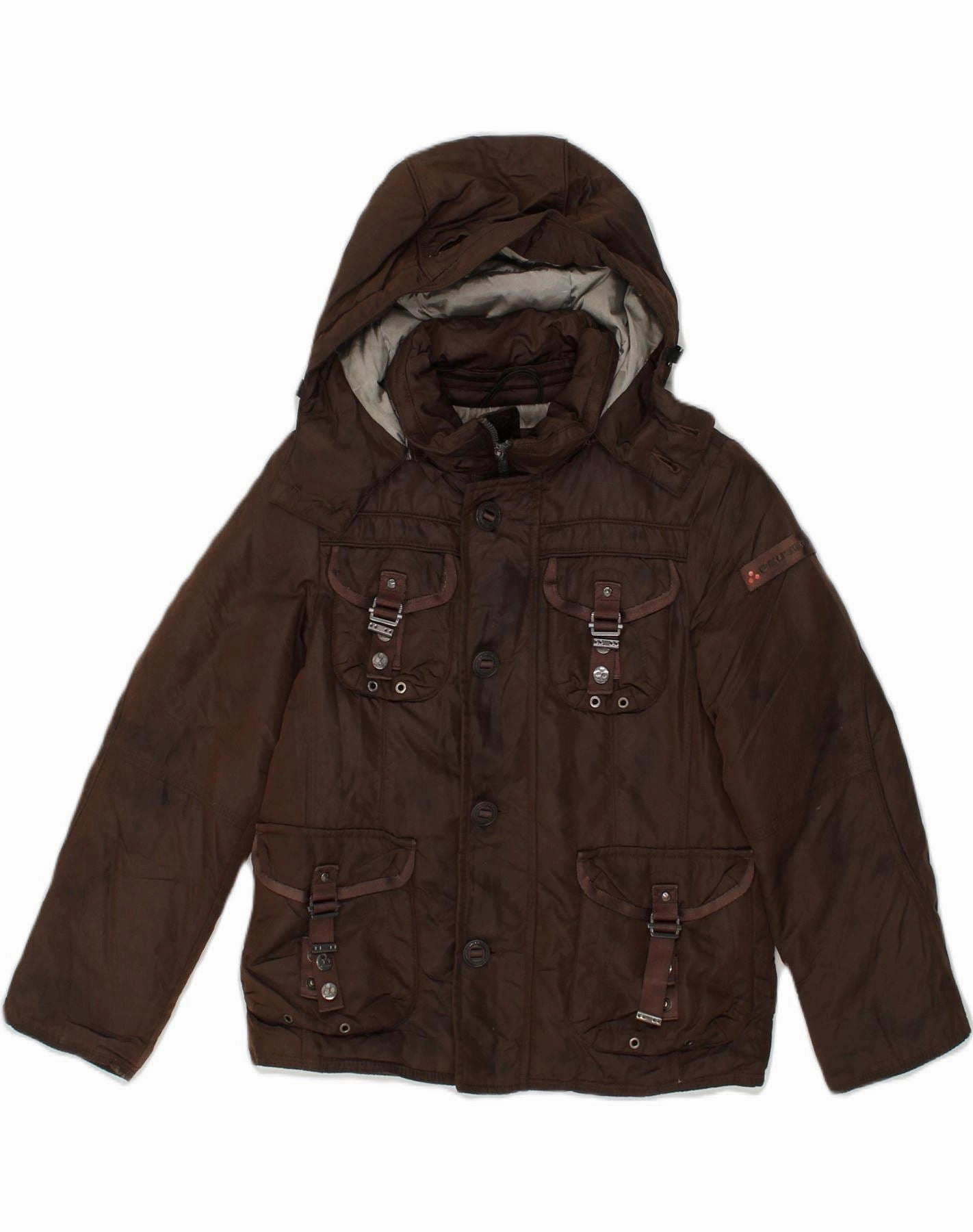 PEUTEREY Boys Hooded Padded Jacket 9-10 Years Medium Brown Polyamide Forest starlight