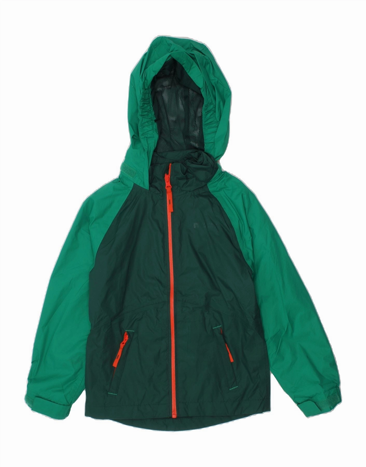 MOUNTAIN WAREHOUSE Boys Hooded Rain Jacket 5-6 Years Green Colourblock Ventilated Back Panel