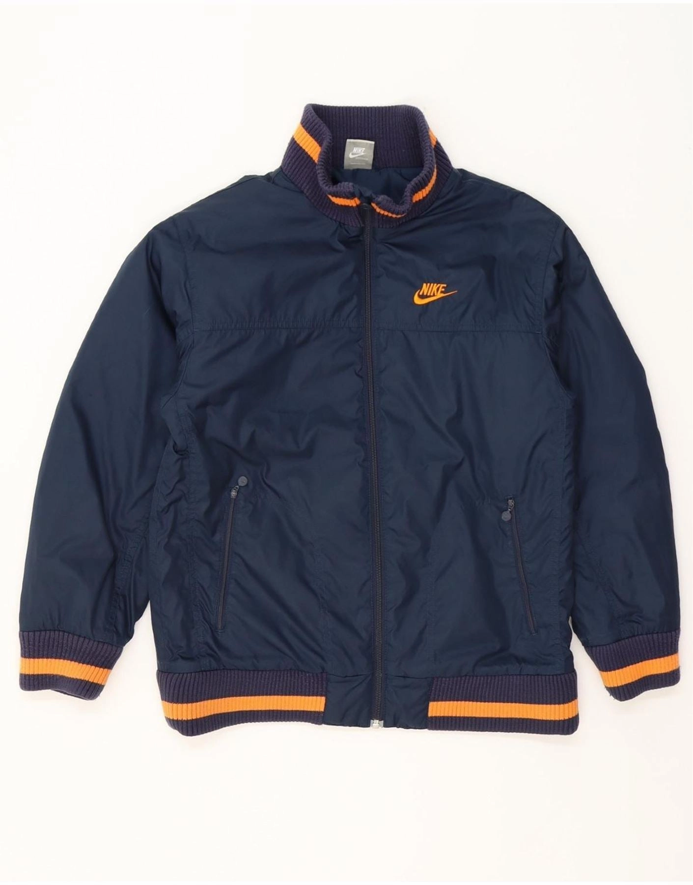 NIKE Boys Graphic Bomber Jacket 13-14 Years XL Navy Blue Polyester Formal Event Crush
