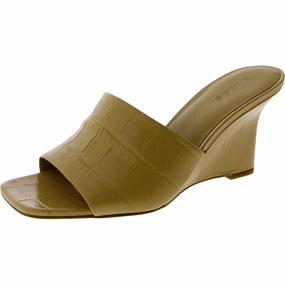Pia-2 Womens Faux Leather Slip On Wedge Sandals Fresh Step Trend Glow