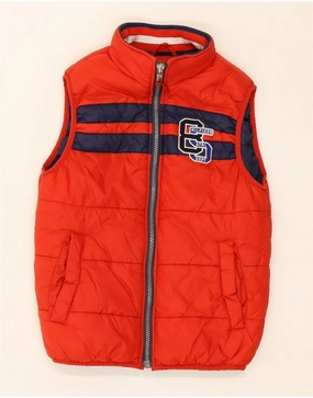 Laser Cut Perforations Fall Commute TOMMY HILFIGER Boys Graphic Padded Gilet 6-7 Years Small Red Striped Nylon