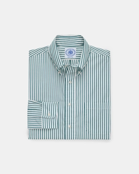 Wrinkle Free Care Made-in-Canada Hunter Green Butcher Stripe Broadcloth Button Down Shirt - Classic Fit