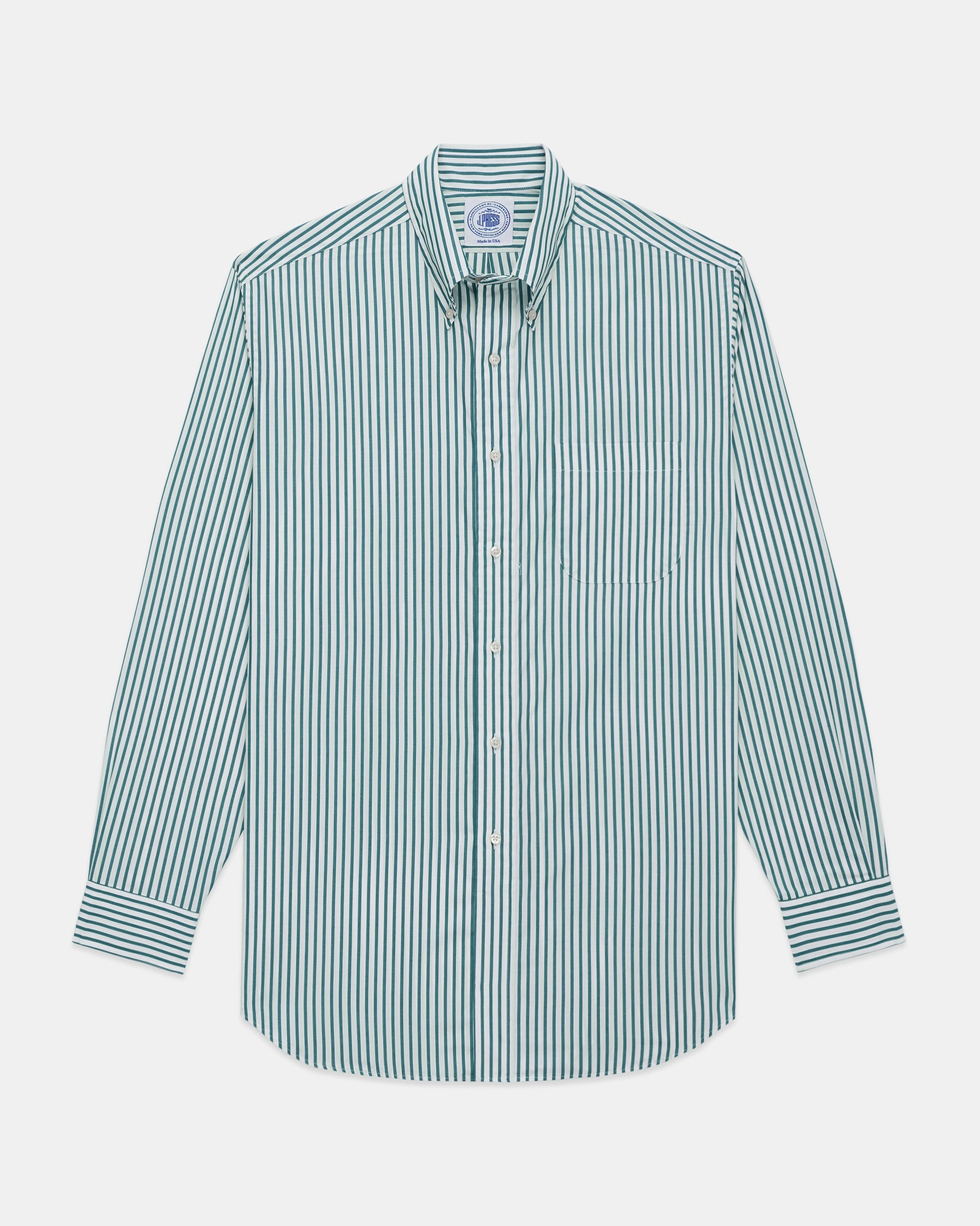 Outerwear Companion Winter Collection Made-in-Canada Hunter Green Butcher Stripe Broadcloth Button Down Shirt - Classic Fit