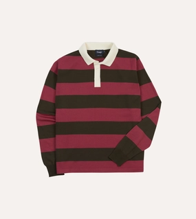 All Day Wear Pink and Olive Block Stripe Knitted Rugby Shirt