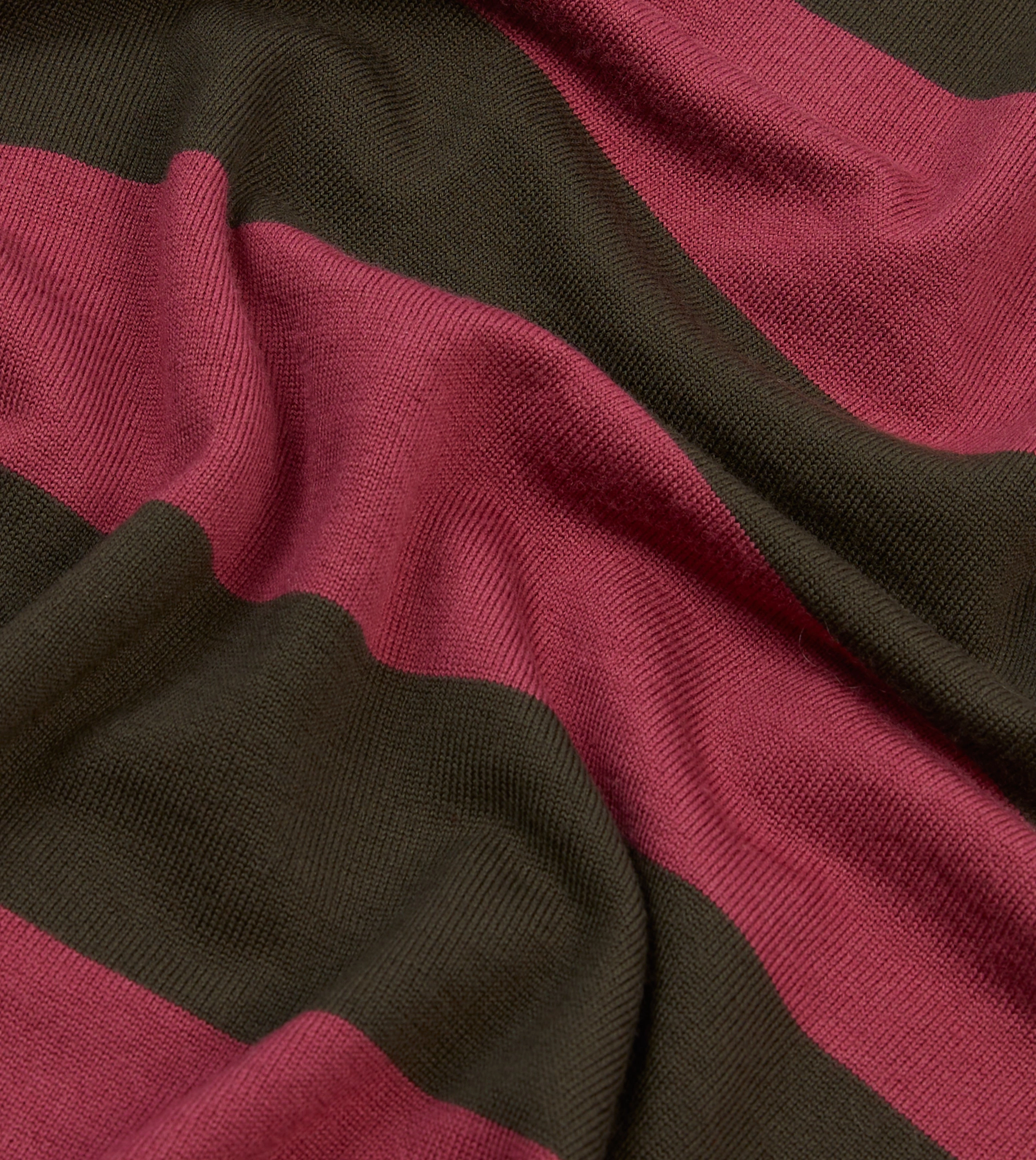 Pink and Olive Block Stripe Knitted Rugby Shirt Microfiber Inner Layer Snug feel