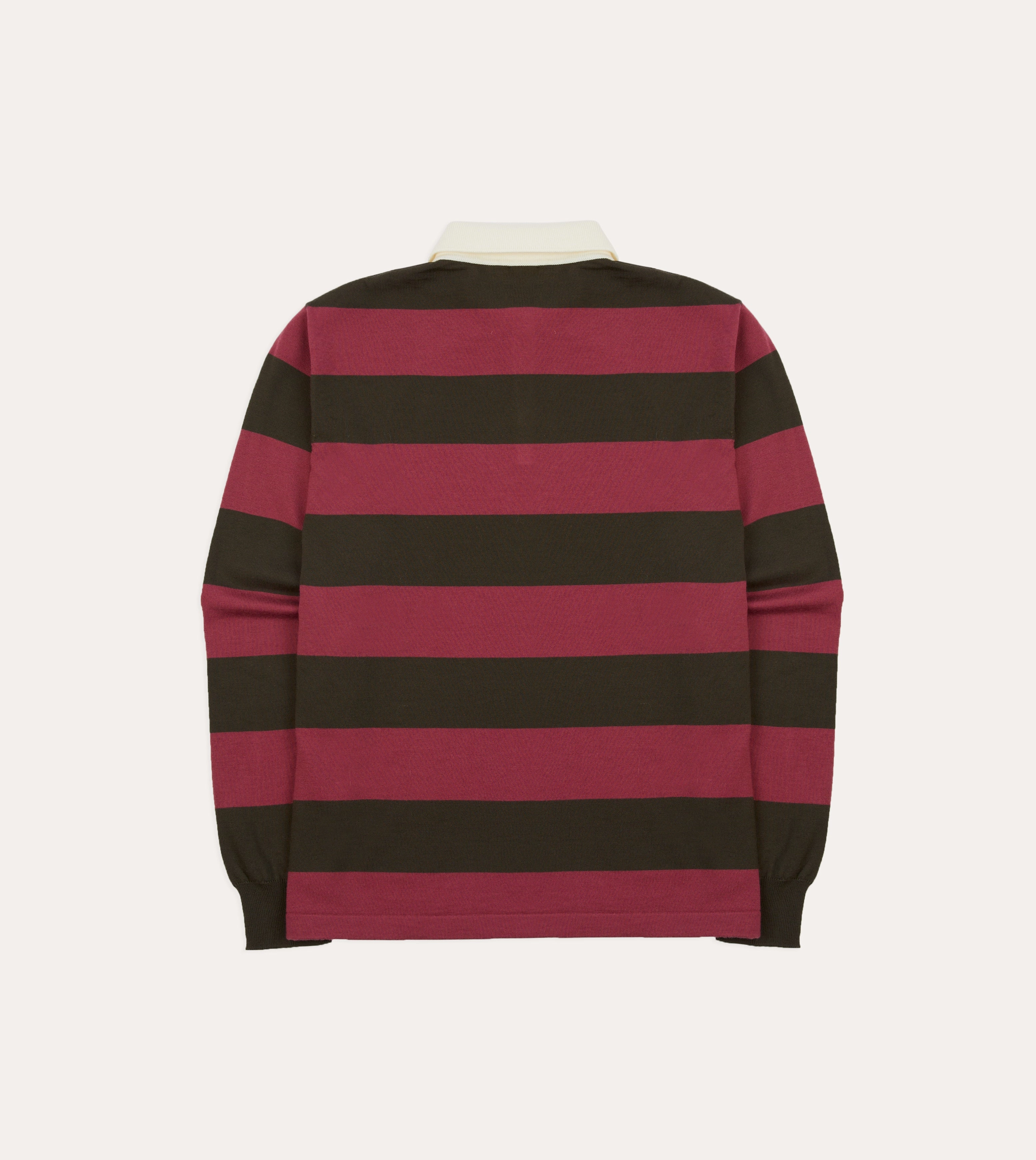 Simple Trend Pink and Olive Block Stripe Knitted Rugby Shirt