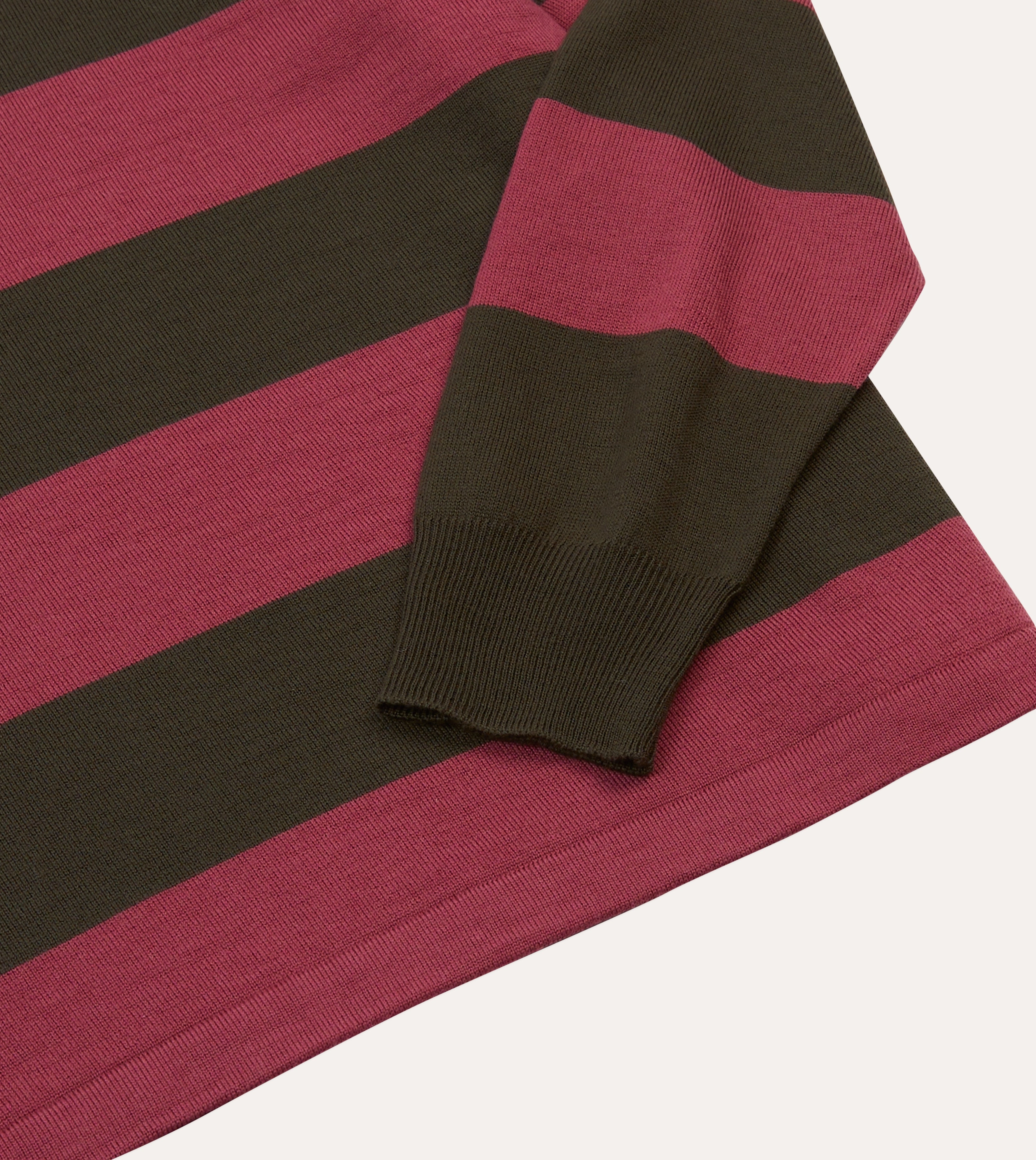 Daily Comfort Pink and Olive Block Stripe Knitted Rugby Shirt