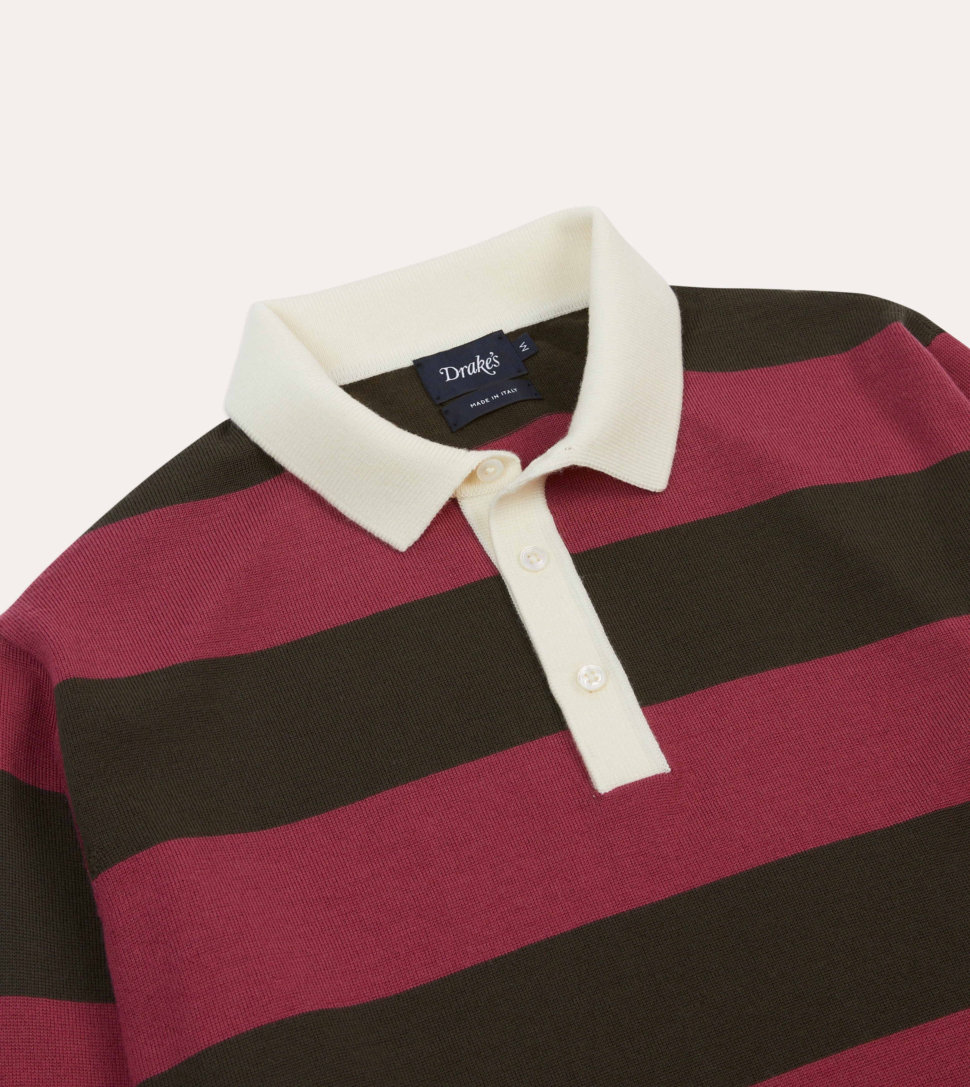 Pink and Olive Block Stripe Knitted Rugby Shirt Winter Days Non Irritating Edging