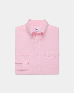 Modern Look Button front Pink Enzyme-Wash Oxford Striped Shirt - Flap Pocket - Trim Fit