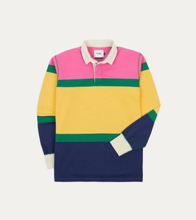 Anti Pilling Treatment Pink, Green, Yellow and Navy Multi Stripe Cotton Rugby Shirt