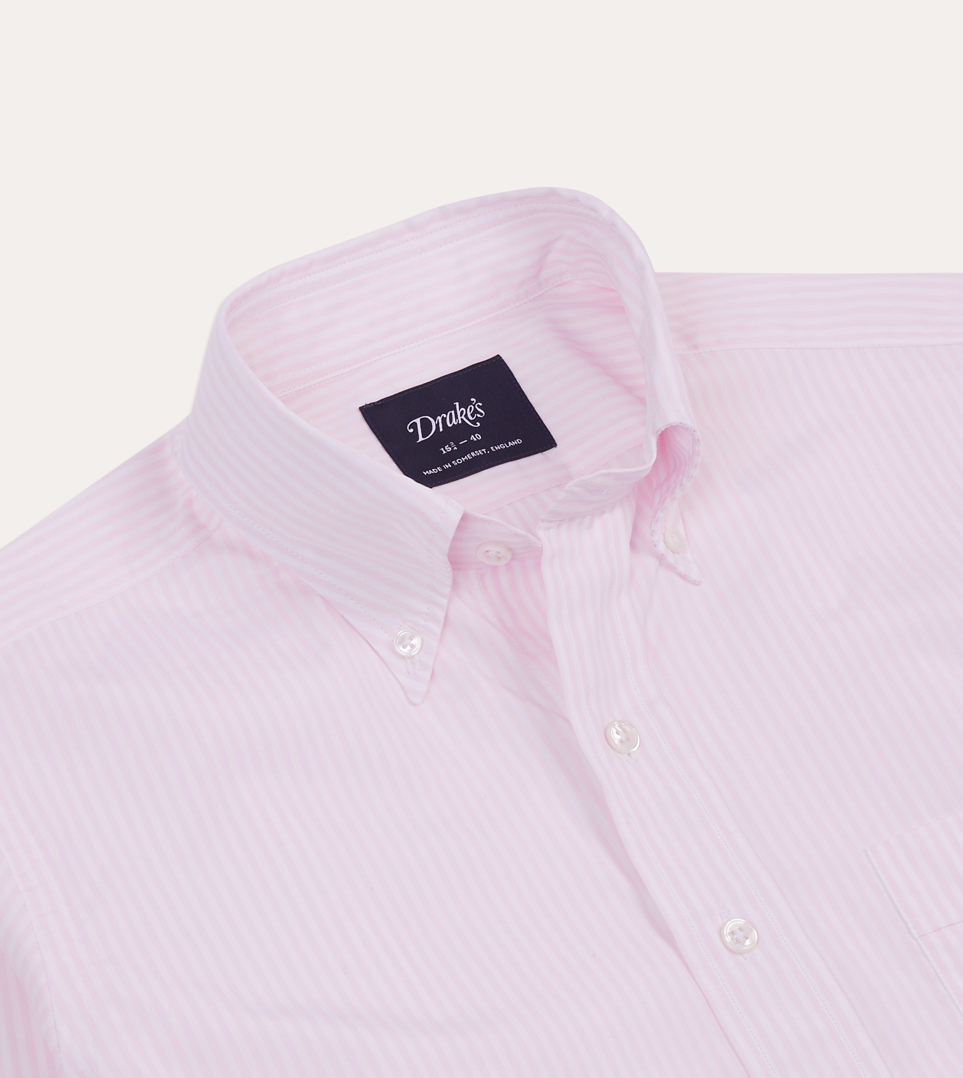 Pink Narrow Stripe Cotton Poplin Button-Down Shirt Easy Styling Geometric Shape