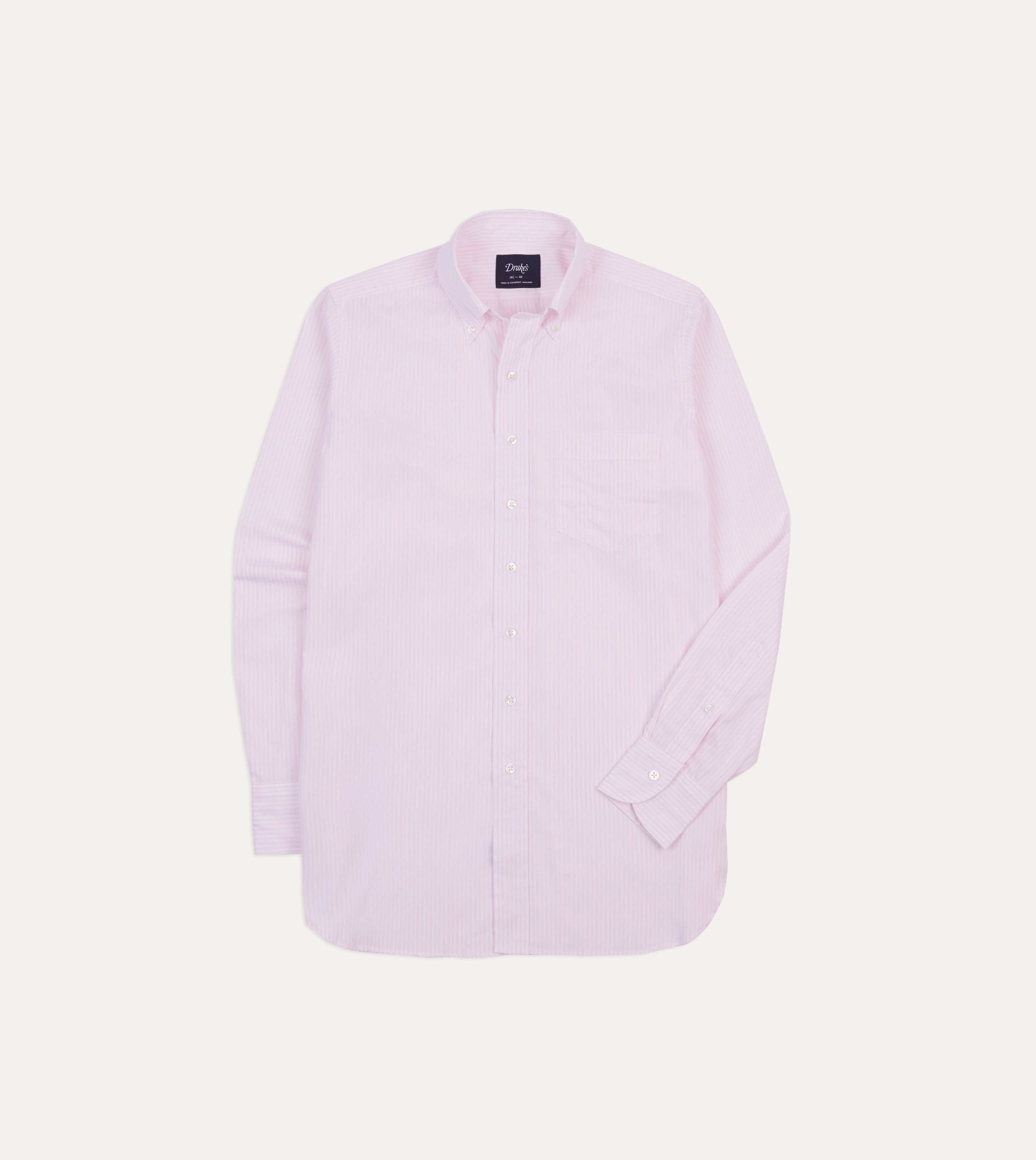 Midweight Textile Pink Narrow Stripe Cotton Poplin Button-Down Shirt