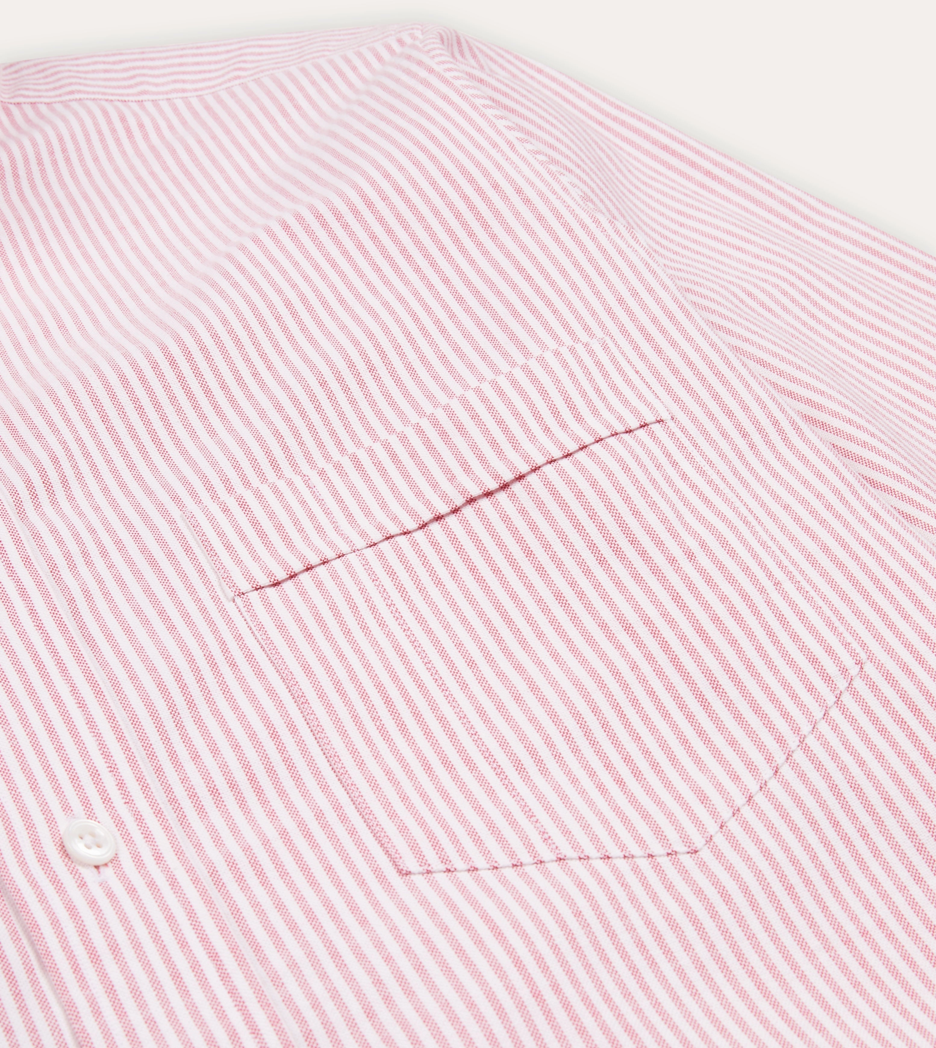 Pink Ticking Stripe Cotton Oxford Cloth Button-Down Shirt Soft Collar Design Plaid Design