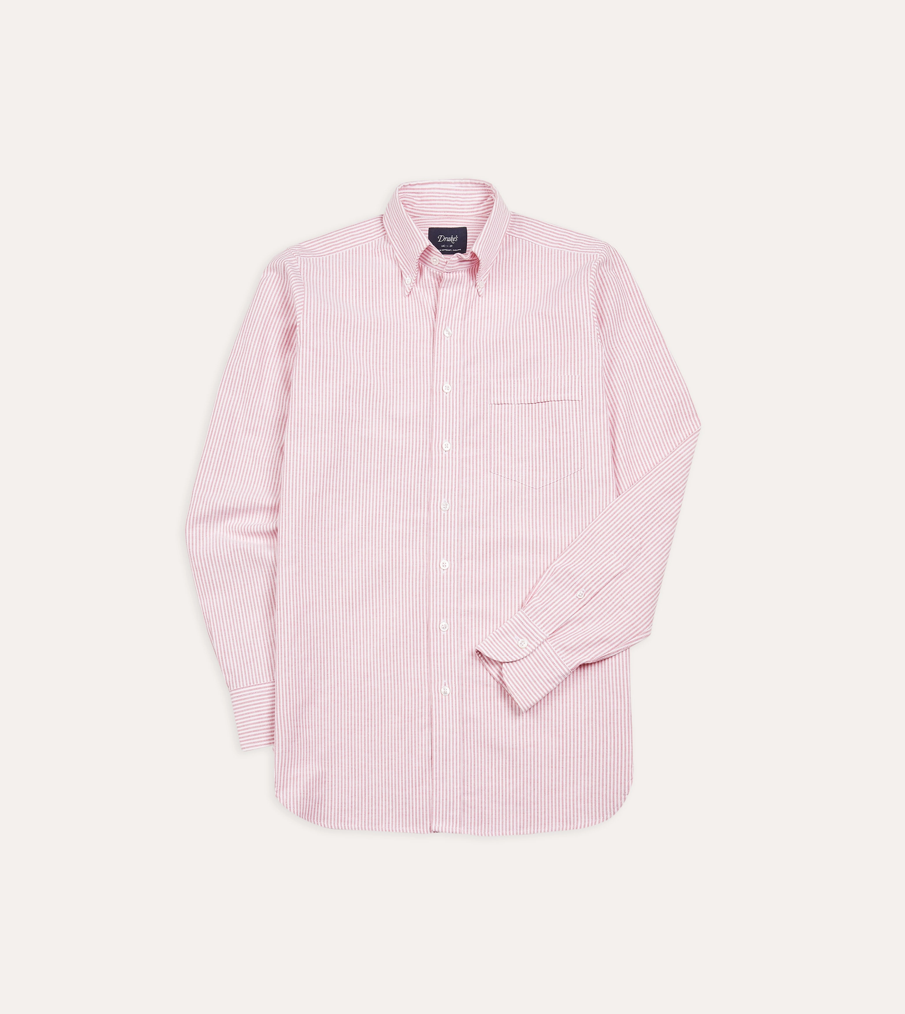 Odorless Binding Tape Pink Ticking Stripe Cotton Oxford Cloth Button-Down Shirt
