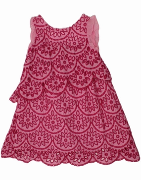 PINKO Girls A-Line Dress 5-6 Years Small  Pink Floral Cotton Polished Finish