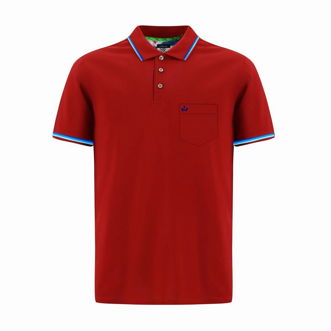 Pique Men Red Polo TaglessDesign Minimal Comfort