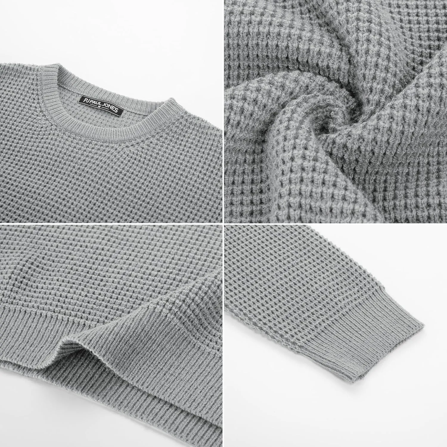 PJ PAUL JONES Mens Crewneck Pullover Sweater Waffle Textured Long Sleeve Knitted Sweaters