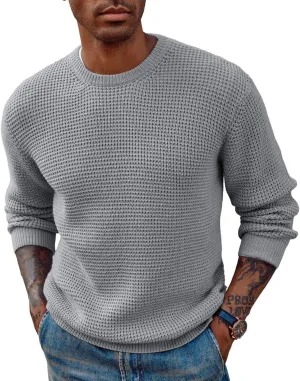 PJ PAUL JONES Mens Crewneck Pullover Sweater Waffle Textured Long Sleeve Knitted Sweaters