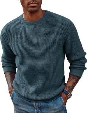 PJ PAUL JONES Mens Crewneck Pullover Sweater Waffle Textured Long Sleeve Knitted Sweaters