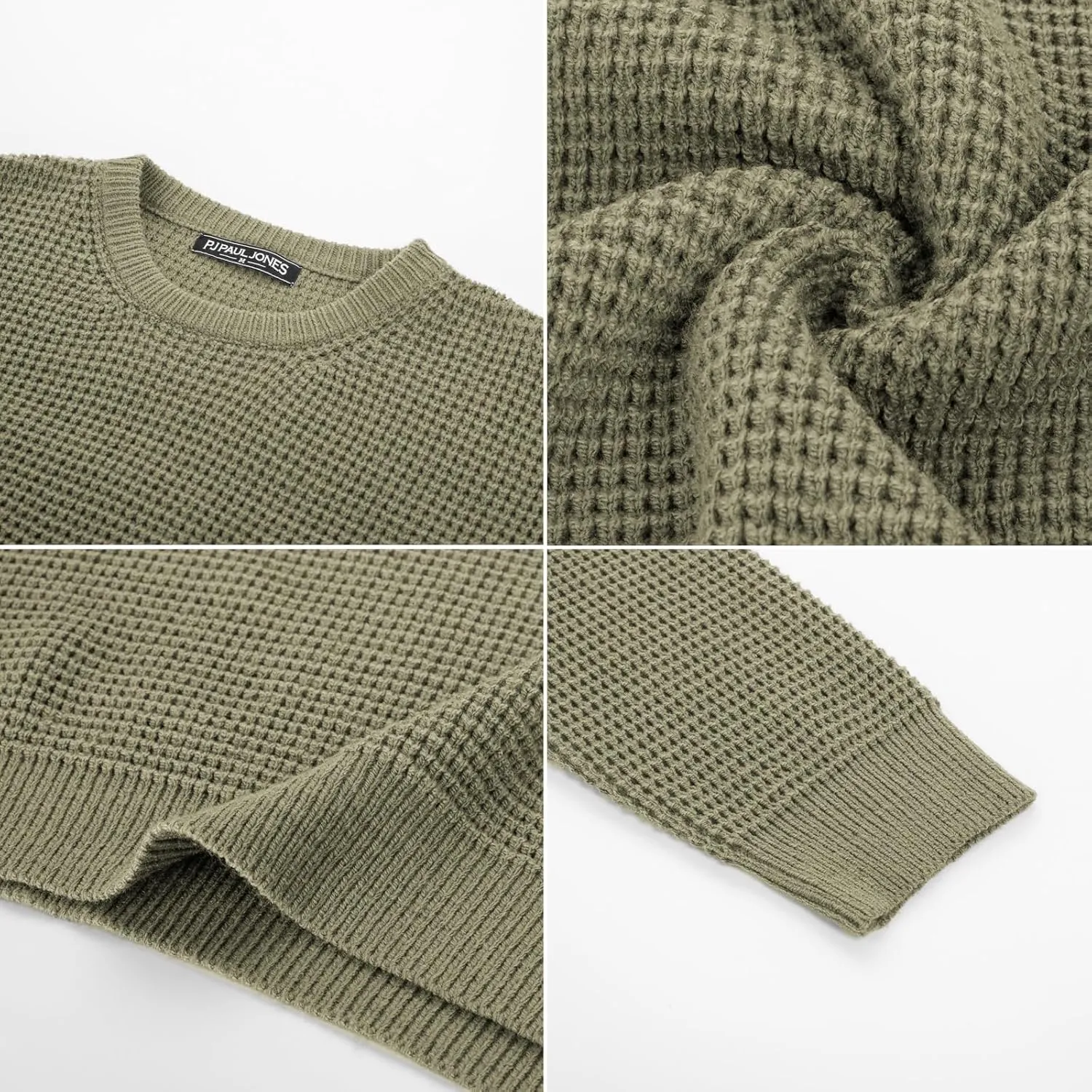 PJ PAUL JONES Mens Crewneck Pullover Sweater Waffle Textured Long Sleeve Knitted Sweaters