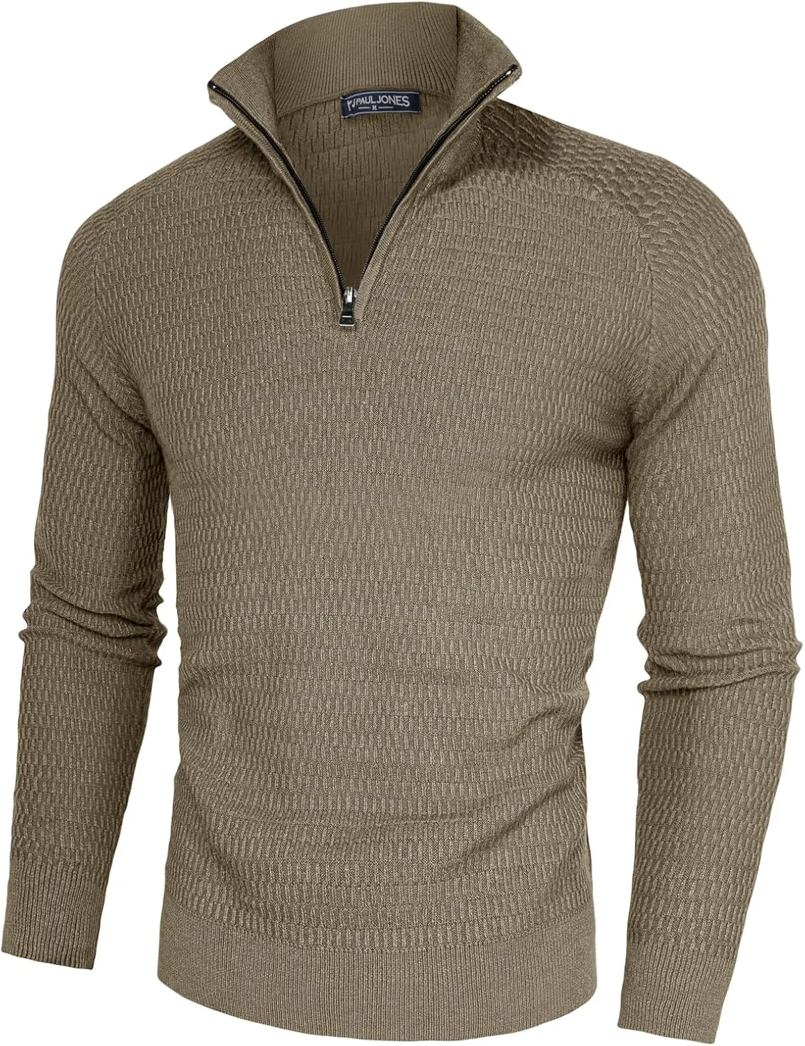 PJ PAUL JONES Men's Quarter Zip Sweaters Slim Fit Long Sleeve Casual Pullover Sweater Knit Textured Mock Neck Polo Sweaters