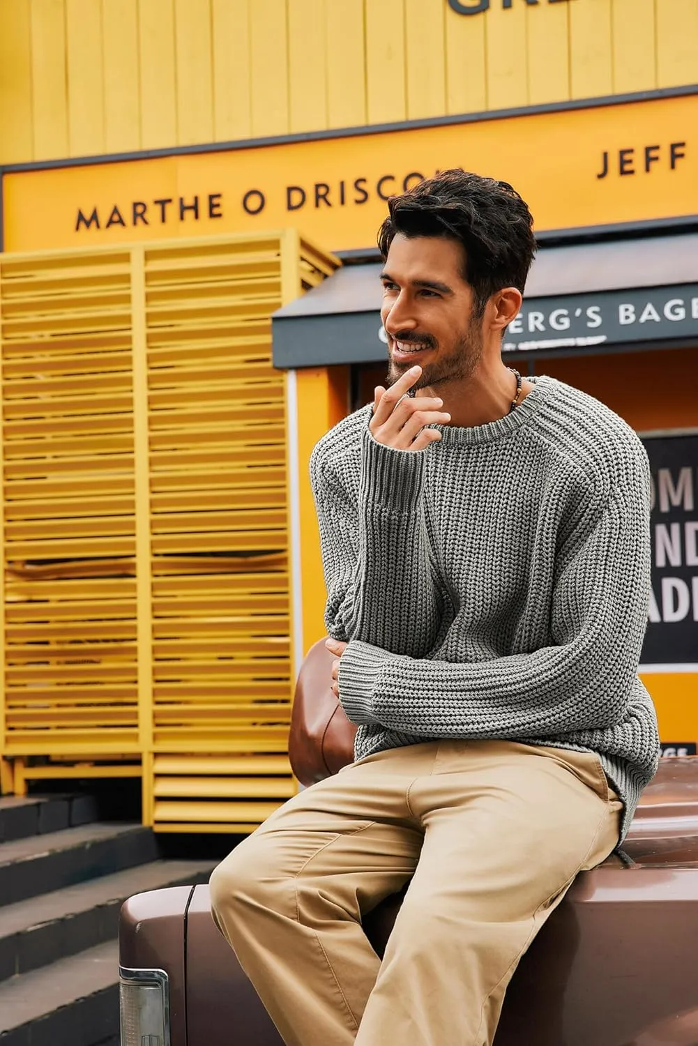 PJ PAUL JONES Mens Sweater Crewneck Knit Sweaters Casual Textured Pullover Sweater