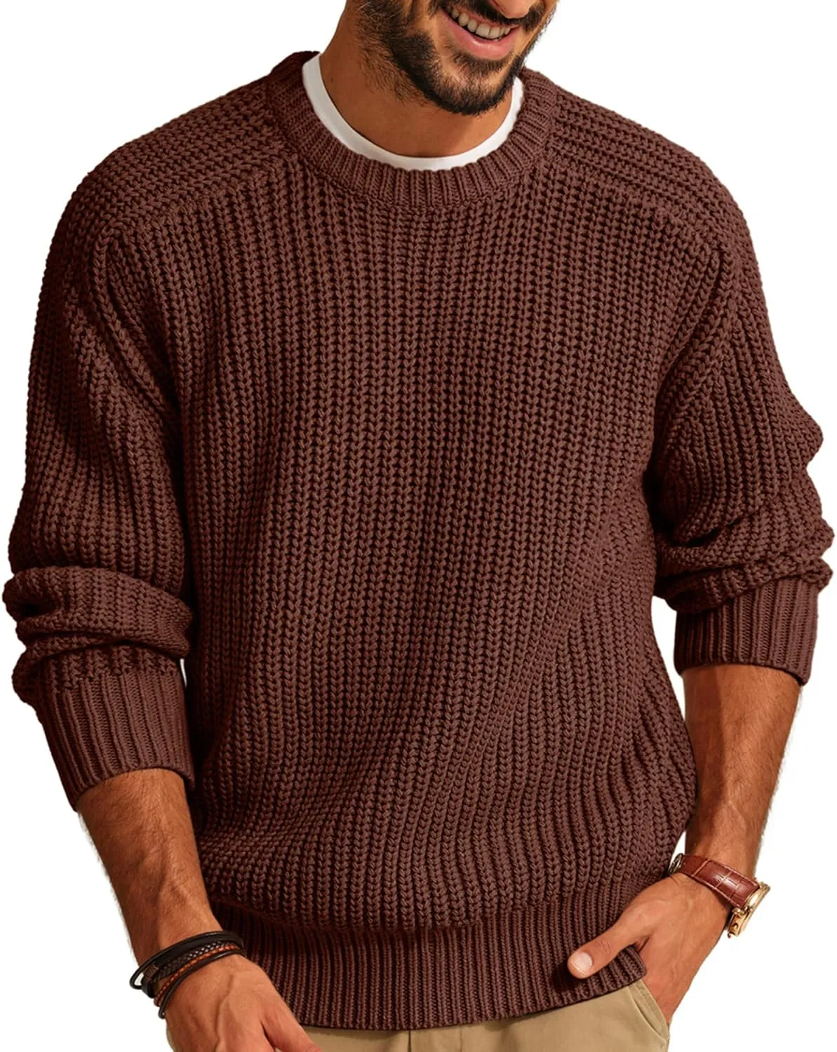 PJ PAUL JONES Mens Sweater Crewneck Knit Sweaters Casual Textured Pullover Sweater