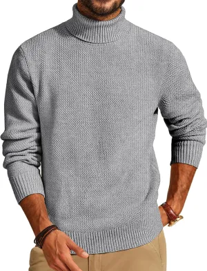 PJ PAUL JONES Men's Turtleneck Sweaters Knitted Casual Textured Pullover Sweater
