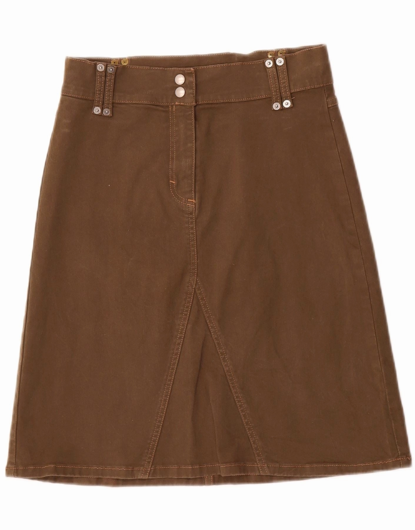 BENETTON Girls Denim Skirt 11-12 Years XL W28  Brown Cotton Sleek Style Trendy midi dress