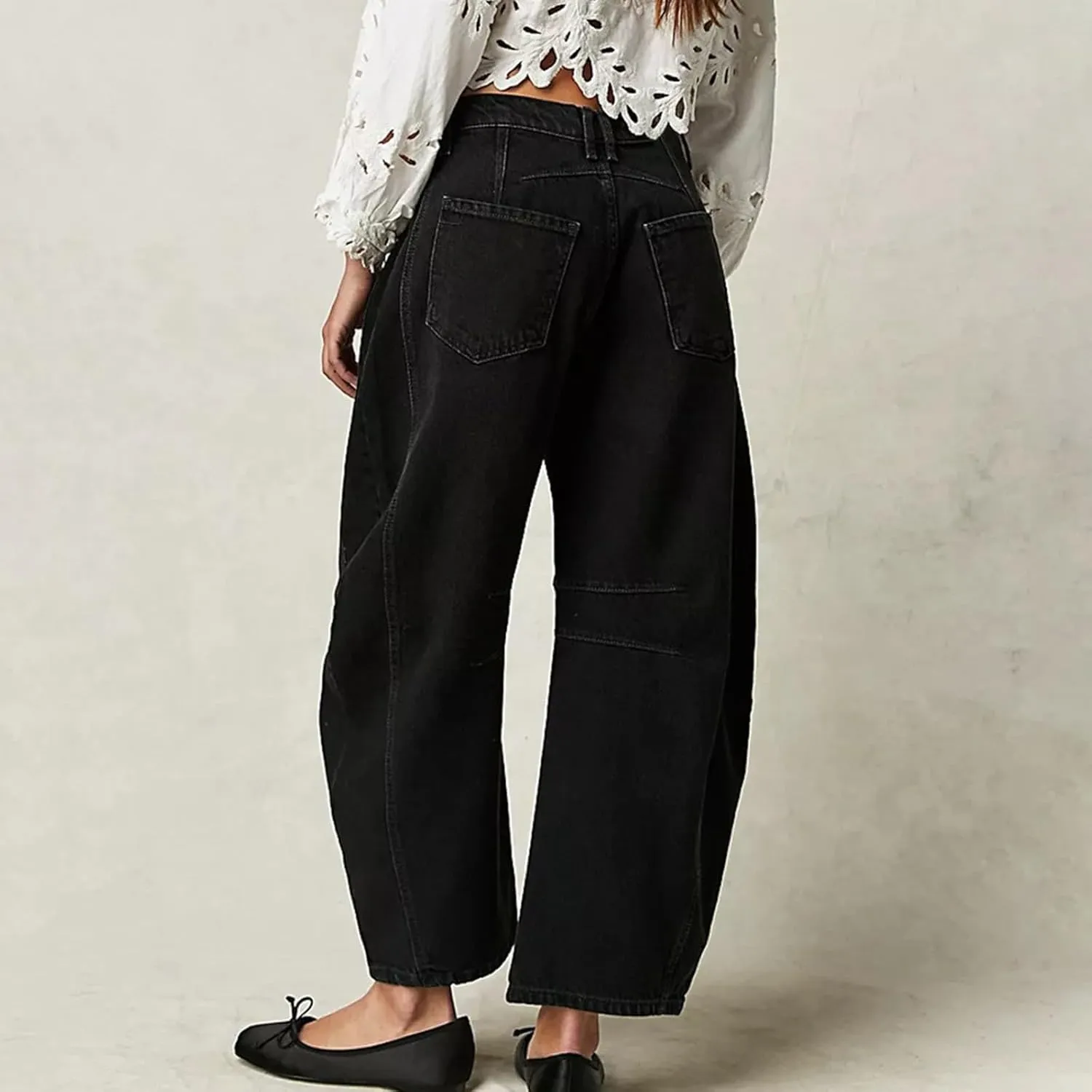 Plus Size Barrel Jeans Women High Waisted Casual Straight Leg Stretch Trendy Bootcut Wide Leg Denim Pant Long Trouser
