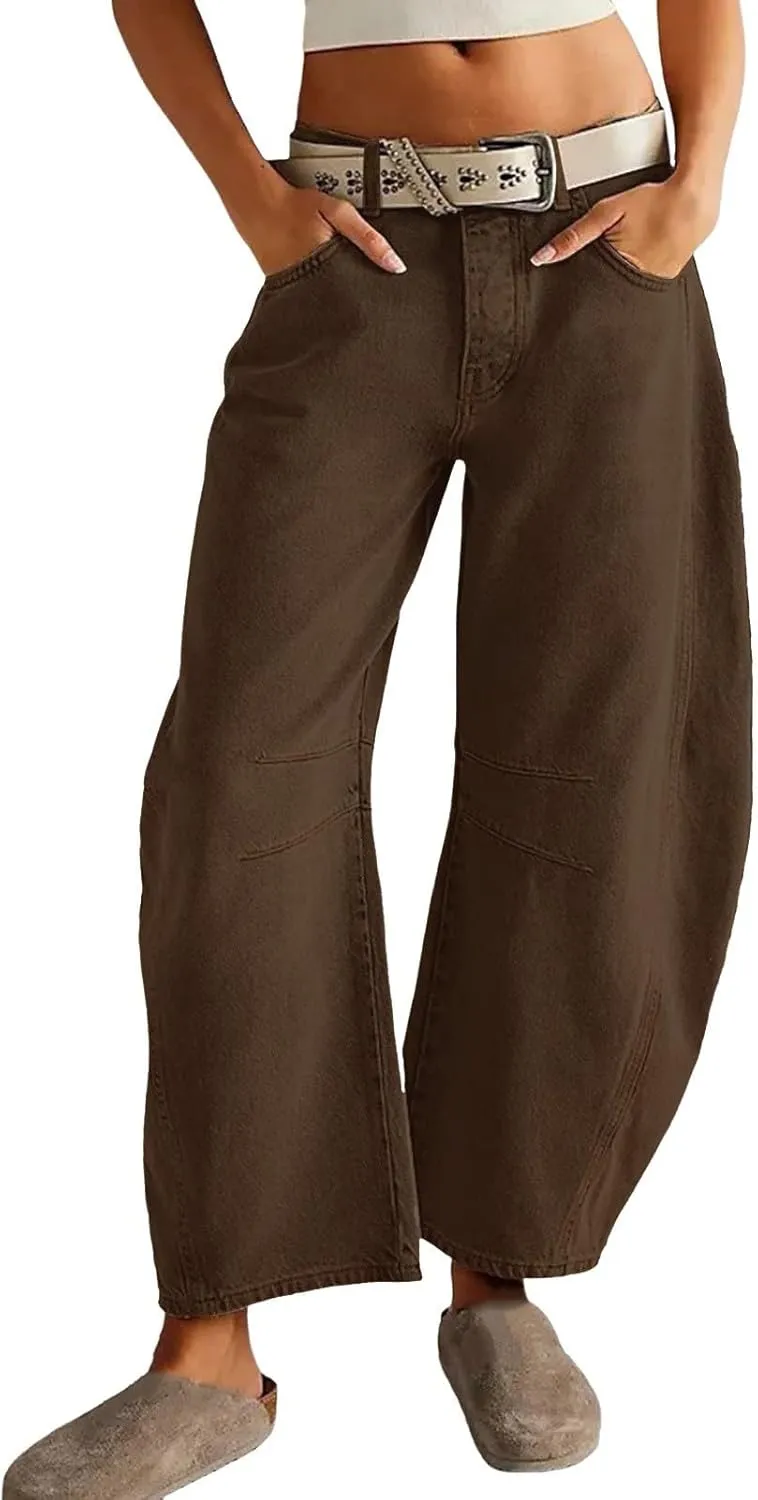 Plus Size Barrel Jeans Women High Waisted Casual Straight Leg Stretch Trendy Bootcut Wide Leg Denim Pant Long Trouser