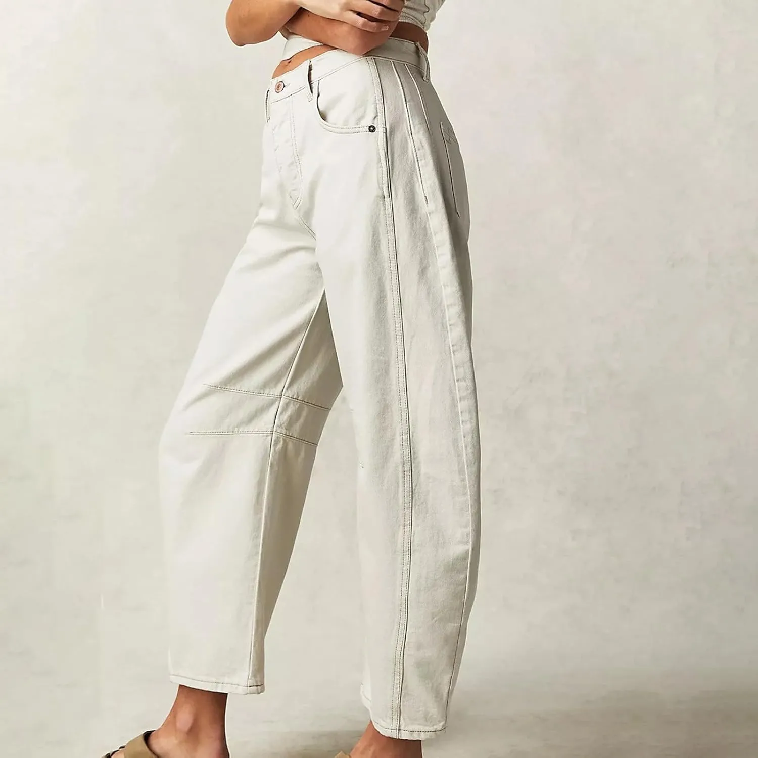 Plus Size Barrel Jeans Women High Waisted Casual Straight Leg Stretch Trendy Bootcut Wide Leg Denim Pant Long Trouser