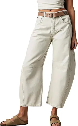 Plus Size Barrel Jeans Women High Waisted Casual Straight Leg Stretch Trendy Bootcut Wide Leg Denim Pant Long Trouser