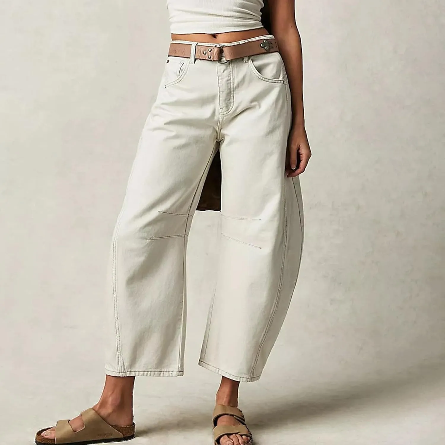 Plus Size Barrel Jeans Women High Waisted Casual Straight Leg Stretch Trendy Bootcut Wide Leg Denim Pant Long Trouser