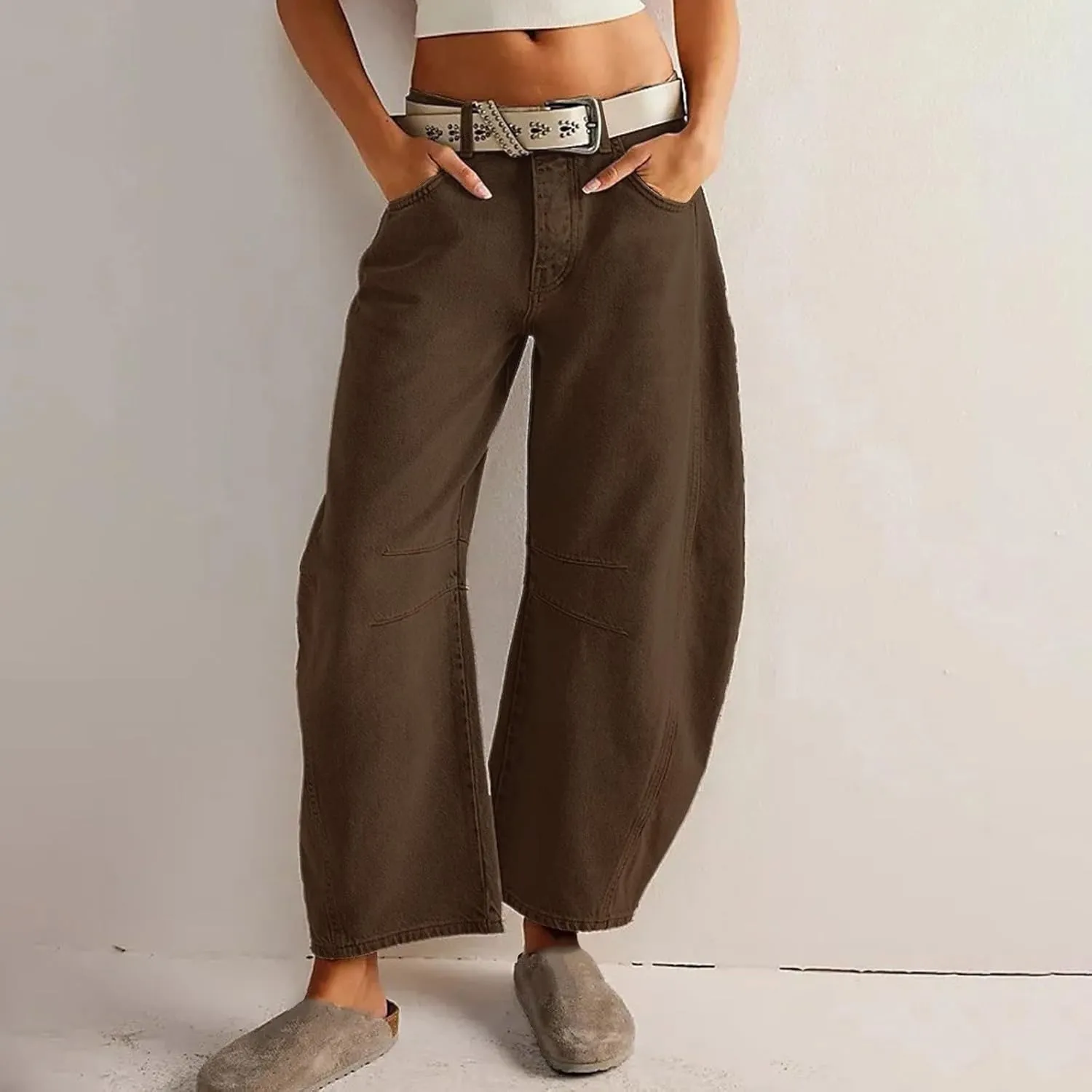 Plus Size Barrel Jeans Women High Waisted Casual Straight Leg Stretch Trendy Bootcut Wide Leg Denim Pant Long Trouser