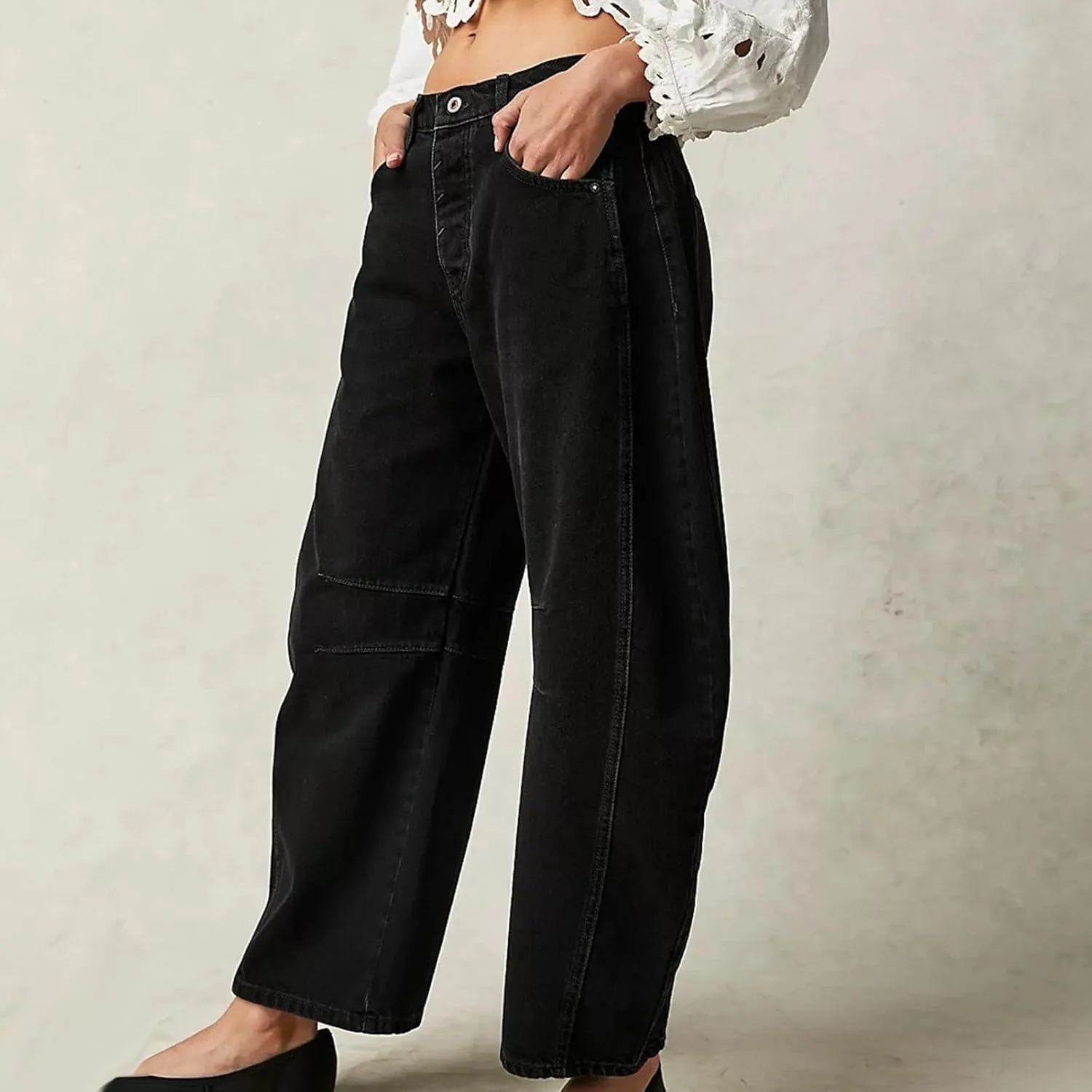 Plus Size Barrel Jeans Women High Waisted Casual Straight Leg Stretch Trendy Bootcut Wide Leg Denim Pant Long Trouser
