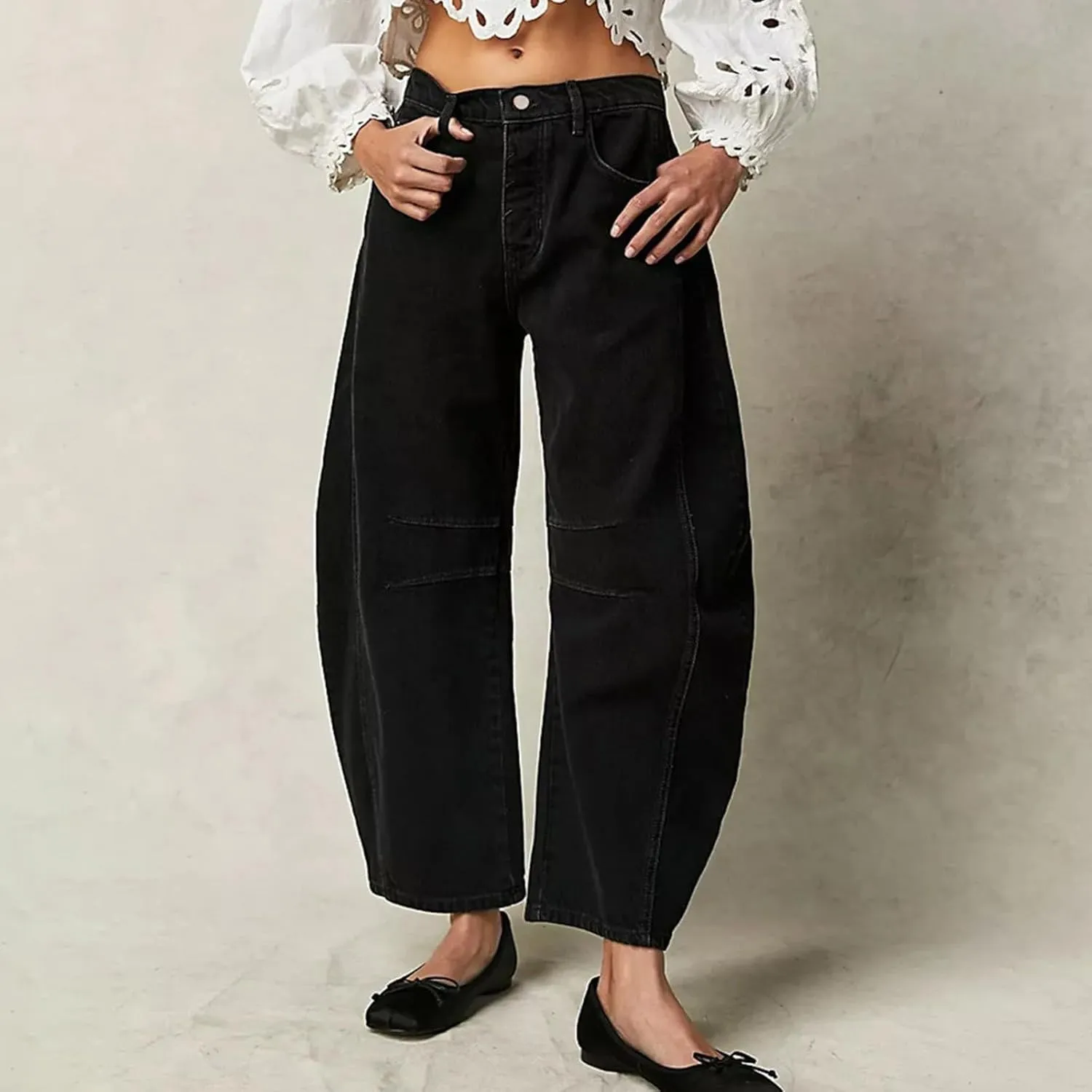 Plus Size Barrel Jeans Women High Waisted Casual Straight Leg Stretch Trendy Bootcut Wide Leg Denim Pant Long Trouser