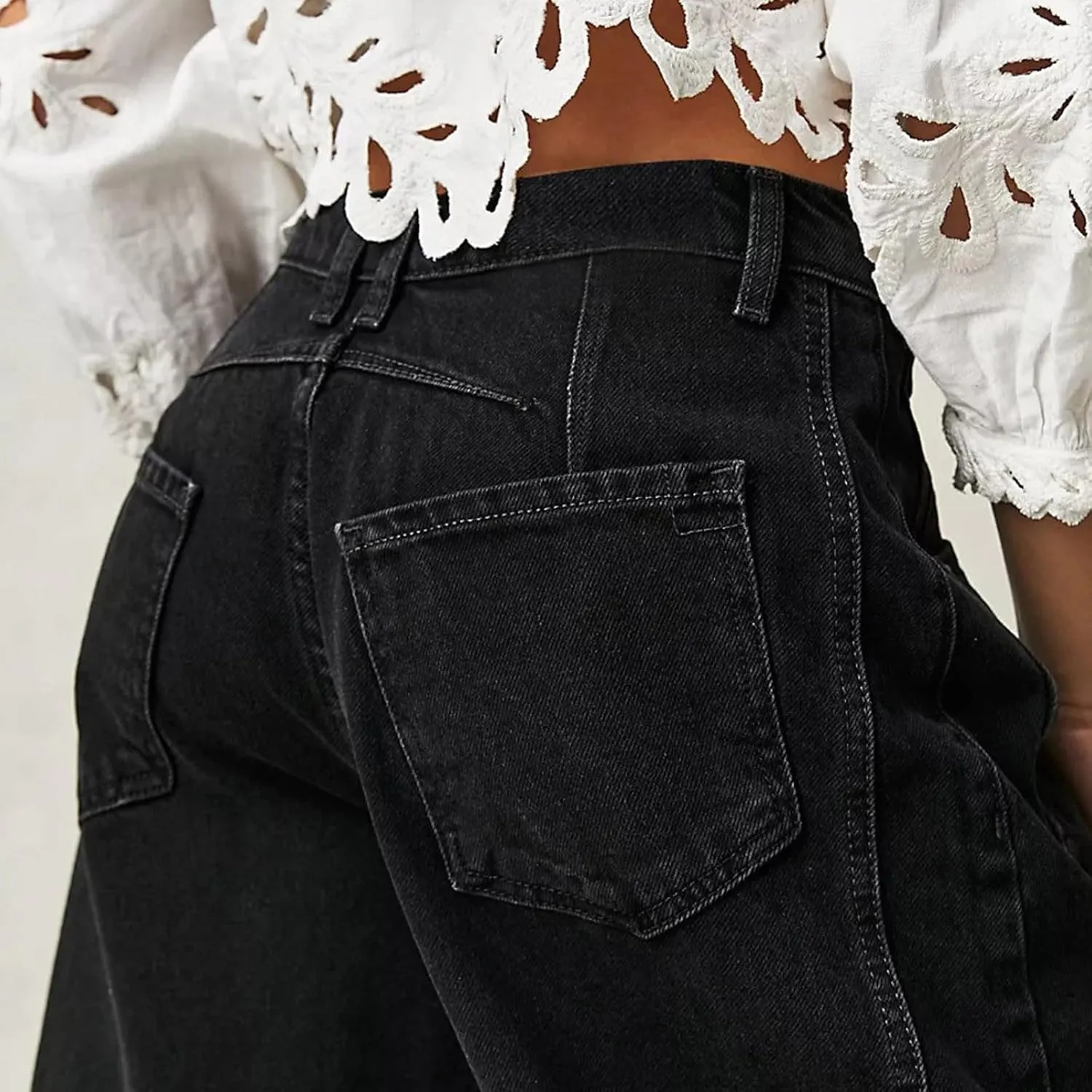 Plus Size Barrel Jeans Women High Waisted Casual Straight Leg Stretch Trendy Bootcut Wide Leg Denim Pant Long Trouser