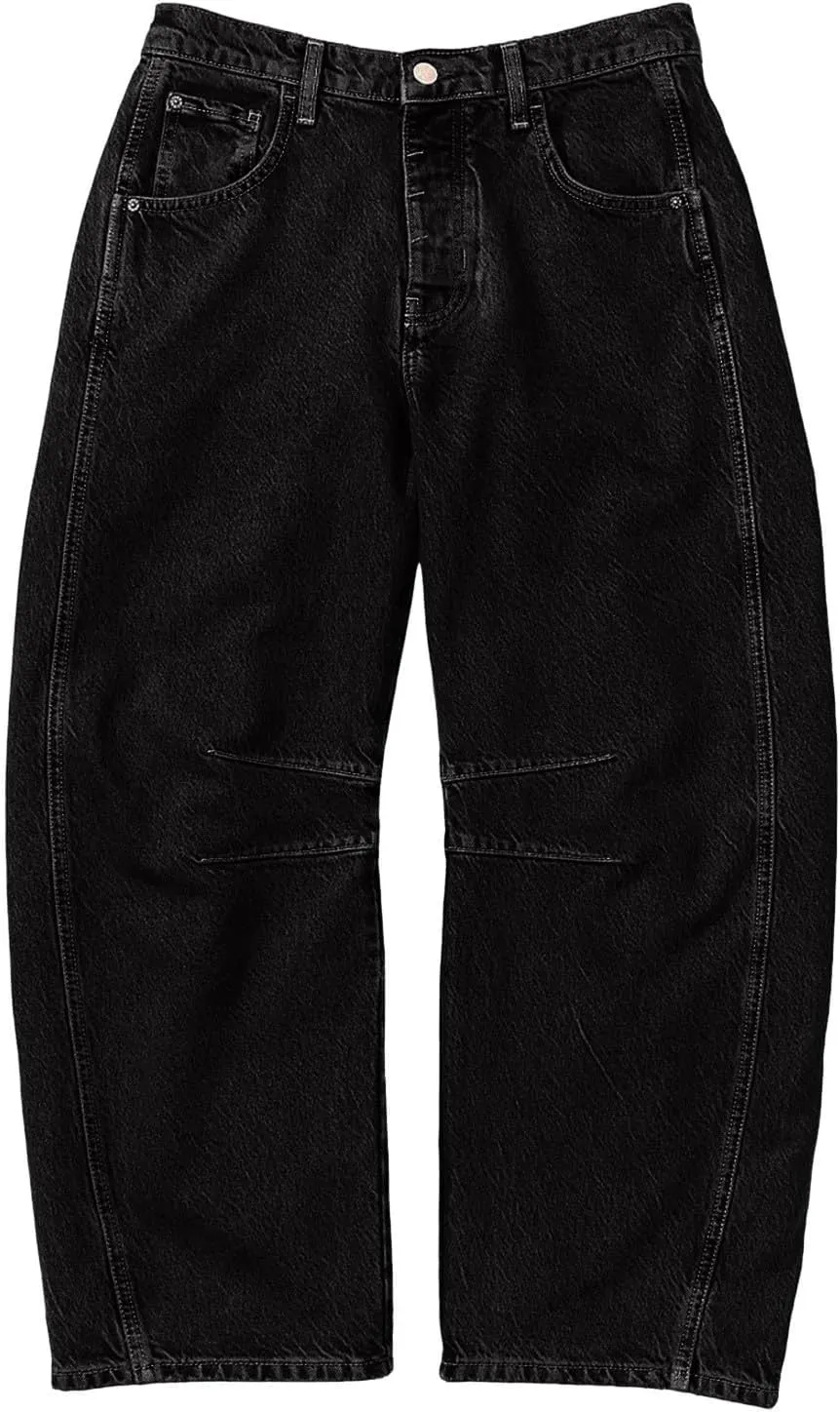 Plus Size Barrel Jeans Women High Waisted Casual Straight Leg Stretch Trendy Bootcut Wide Leg Denim Pant Long Trouser