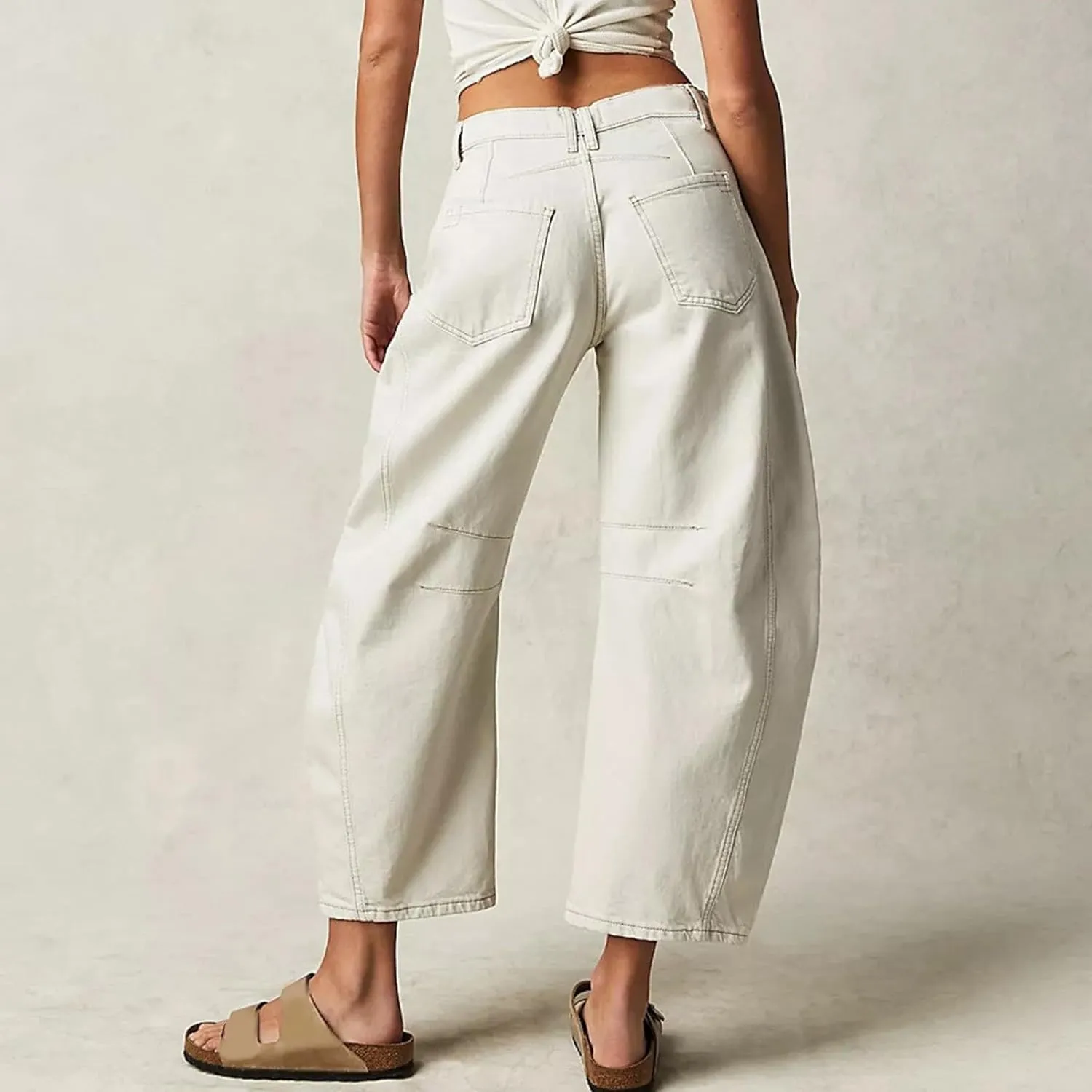 Plus Size Barrel Jeans Women High Waisted Casual Straight Leg Stretch Trendy Bootcut Wide Leg Denim Pant Long Trouser