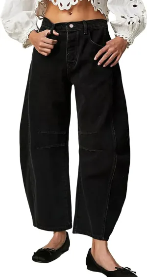 Plus Size Barrel Jeans Women High Waisted Casual Straight Leg Stretch Trendy Bootcut Wide Leg Denim Pant Long Trouser