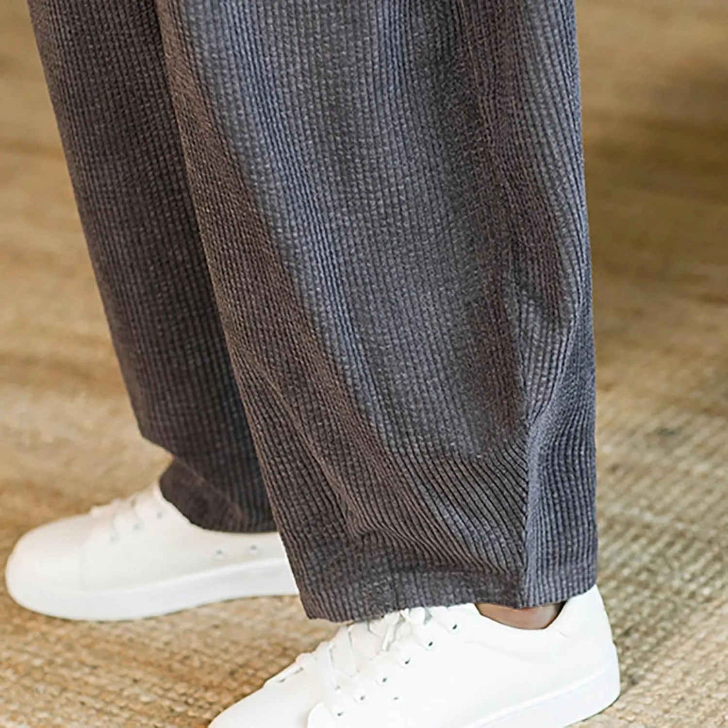 Plus Size Corduroy Pant for Men Elastic Waist Drawstring Pants Casual Solid Hip Hop Wide Leg Trousers with Pockets