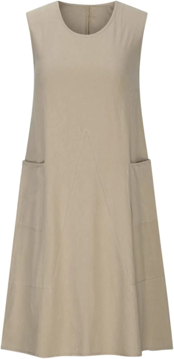 Plus Size Dresses for Curvy Women Cotton Linen Casual Loose Shift Tunic Smock Summer Sundress Plain Simple Tank Dress