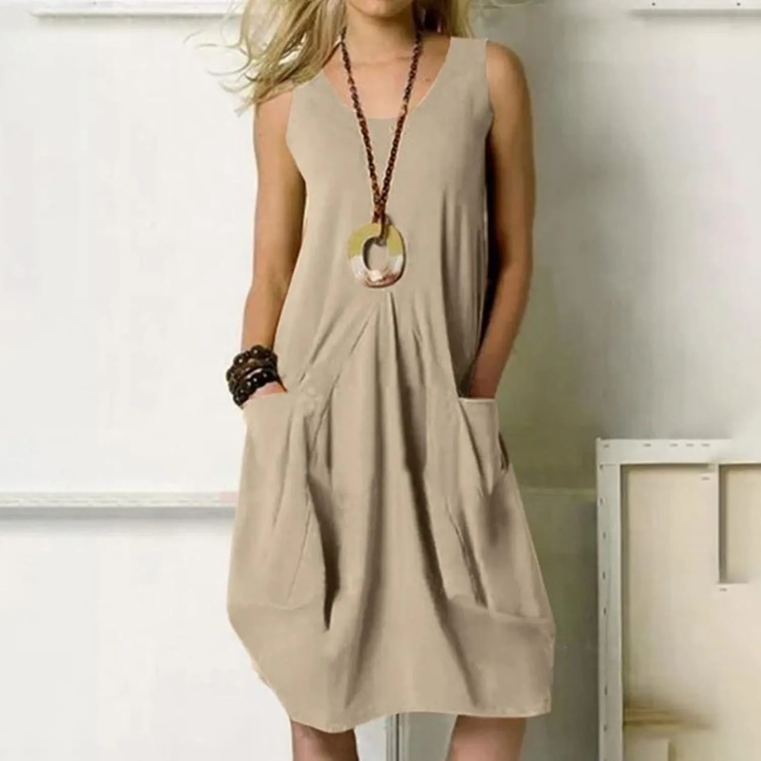 Plus Size Dresses for Curvy Women Cotton Linen Casual Loose Shift Tunic Smock Summer Sundress Plain Simple Tank Dress