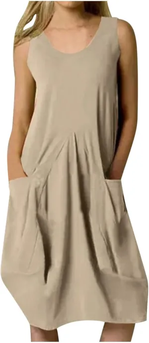 Plus Size Dresses for Curvy Women Cotton Linen Casual Loose Shift Tunic Smock Summer Sundress Plain Simple Tank Dress