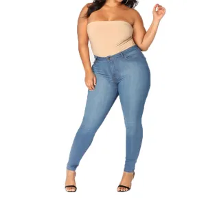 Plus Size Jeans for Women High Waisted Stretch Casual Skinny Jeans Regular Fit Straight Leg Denim Pants Jegging (3X-Large,Blue)