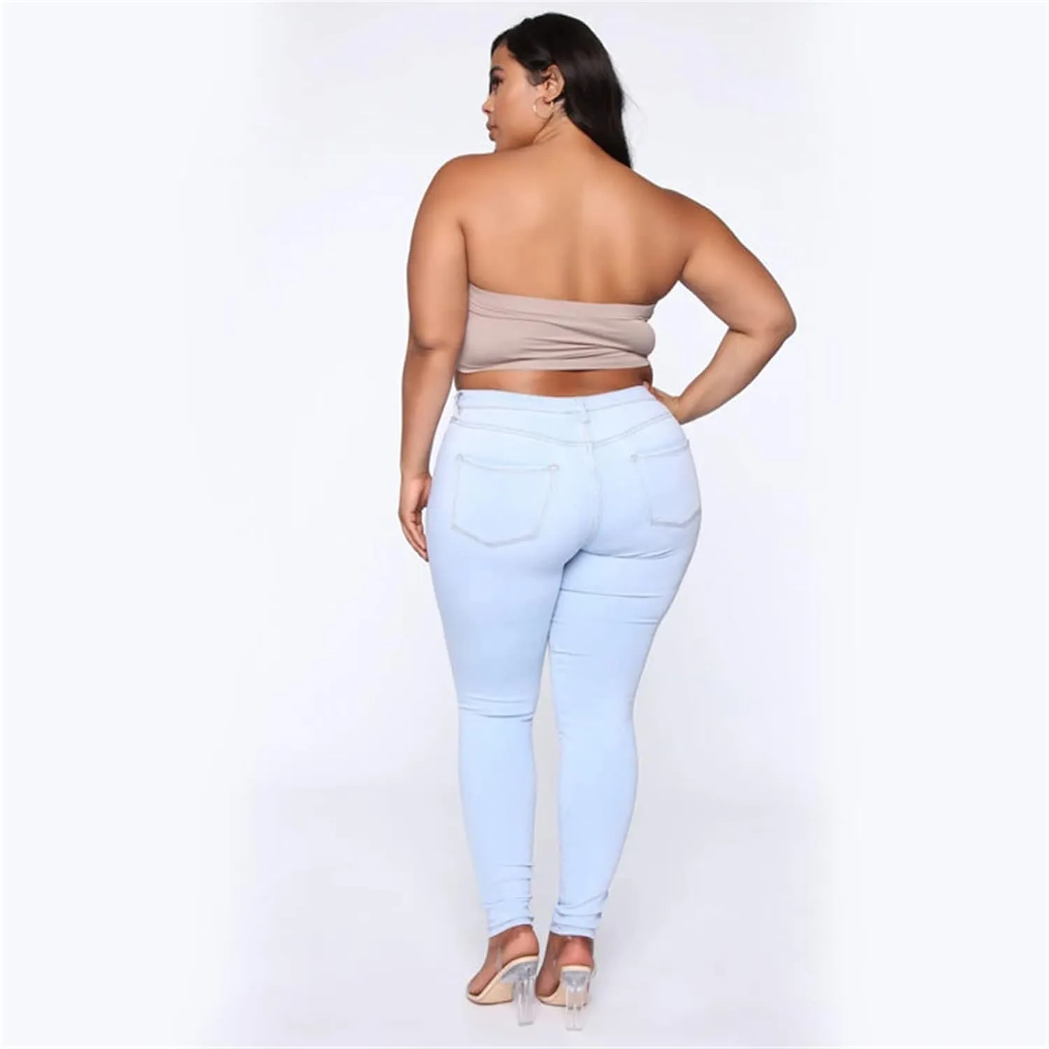 Plus Size Jeans for Women High Waisted Stretch Casual Skinny Jeans Regular Fit Straight Leg Denim Pants Jegging (3X-Large,Light Blue)