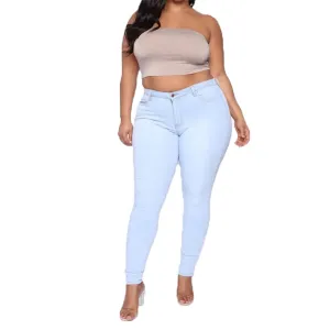 Plus Size Jeans for Women High Waisted Stretch Casual Skinny Jeans Regular Fit Straight Leg Denim Pants Jegging (3X-Large,Light Blue)