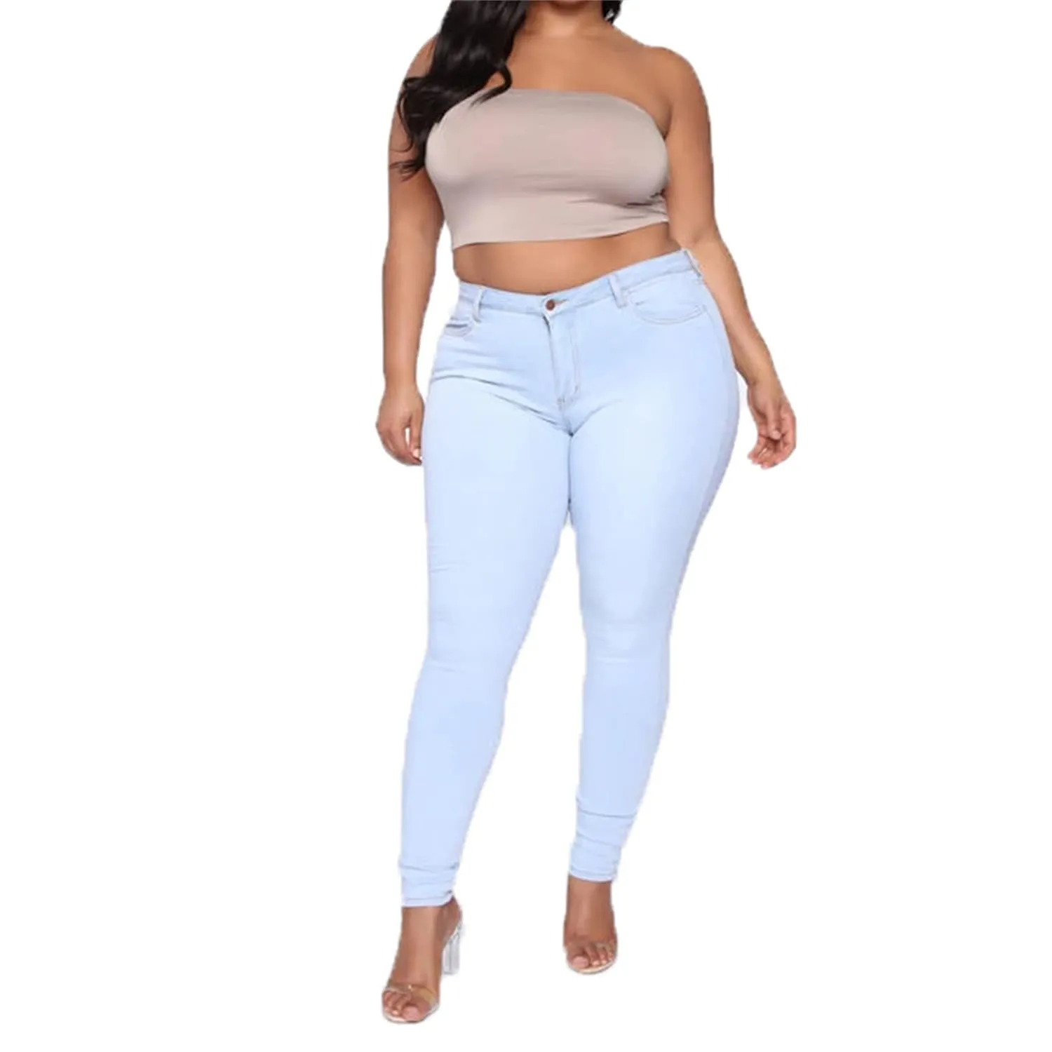 Plus Size Jeans for Women High Waisted Stretch Casual Skinny Jeans Regular Fit Straight Leg Denim Pants Jegging (3X-Large,Light Blue)