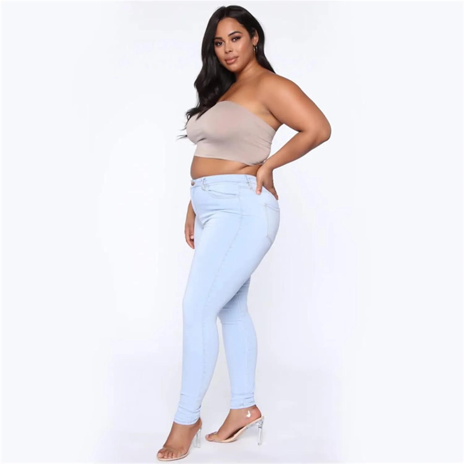 Plus Size Jeans for Women High Waisted Stretch Casual Skinny Jeans Regular Fit Straight Leg Denim Pants Jegging (3X-Large,Light Blue)
